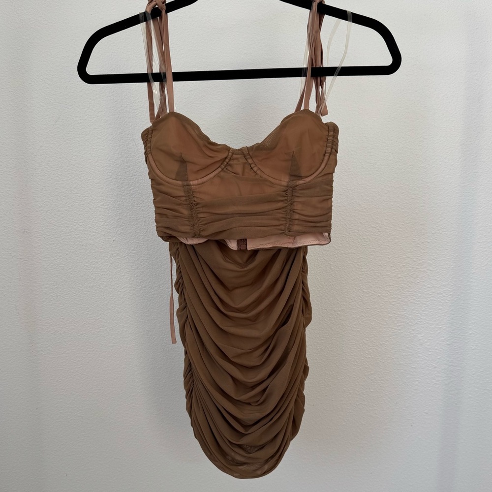 Ruched Bustier Skirt Set in Caramel Brown